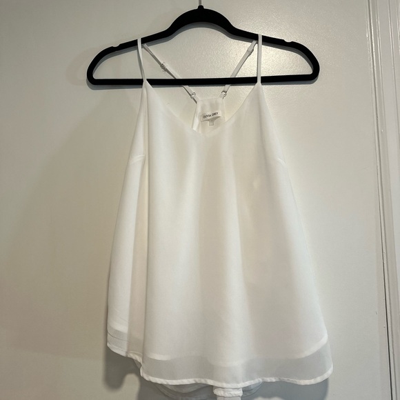 Olivia Grey Women’s Large Bright White Adjustable Spaghetti Strap Halter Blouse. - Picture 5 of 11